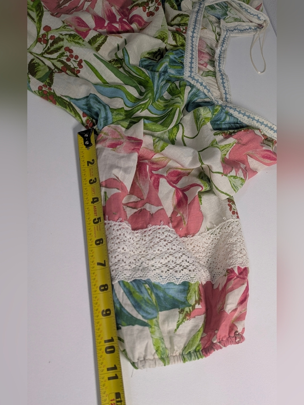 Nicole Miller Sz 1X Linen Blend Tropical Print 3/4 Puff Sleeve Lace Tunic Top - Picture 11 of 13
